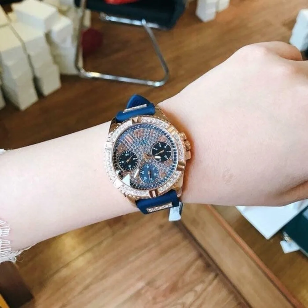 NEW GUESS Rose Gold-Tone Blue Women's Watch